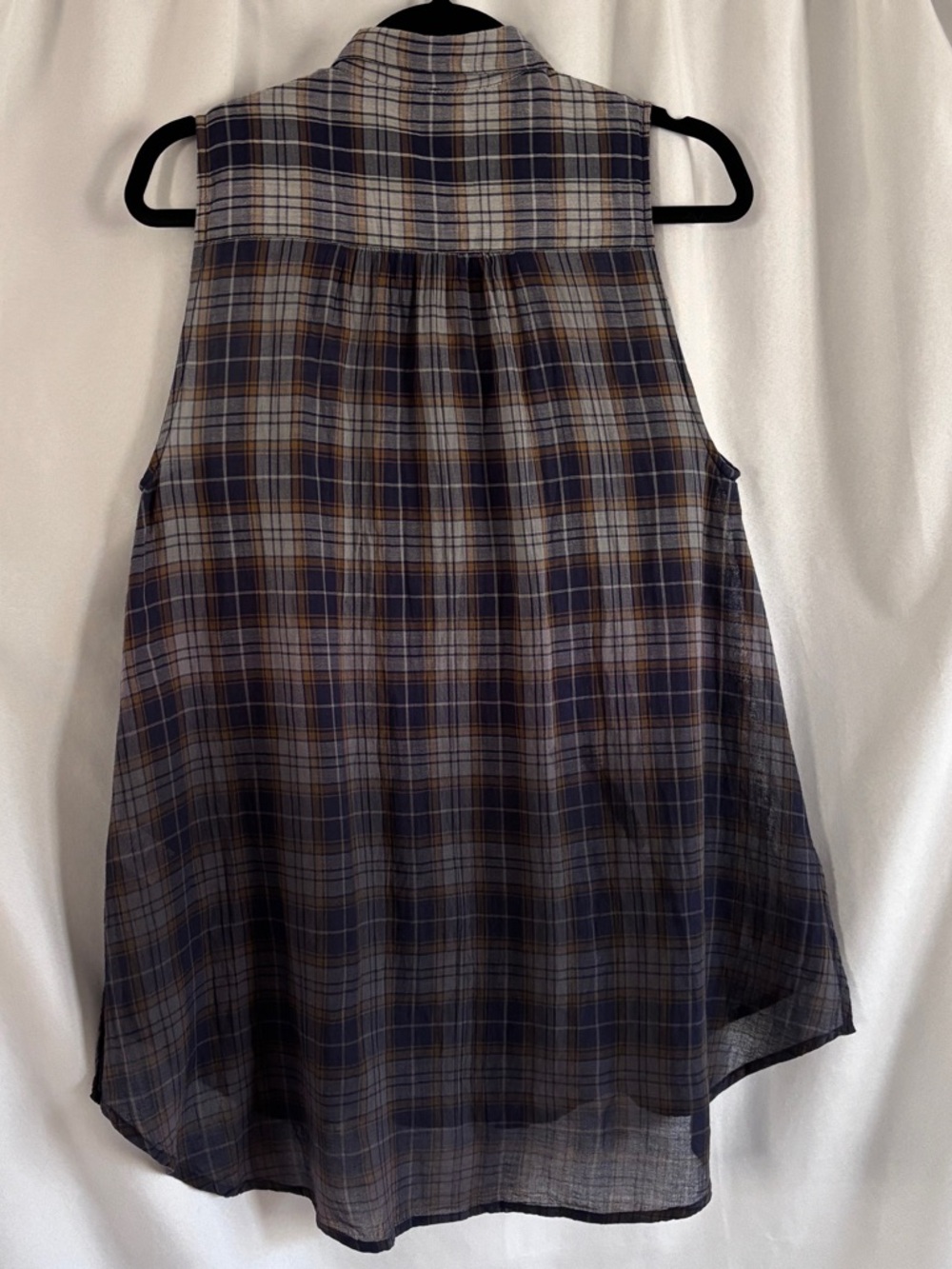 Free People Sleeveless Plaid Button-Front Shirt - Navy & Gray ~ Size XS - Picture 2 of 6